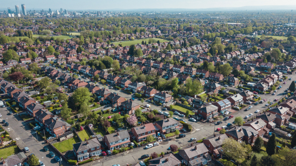 Aerial view of private dwellings in Manchester