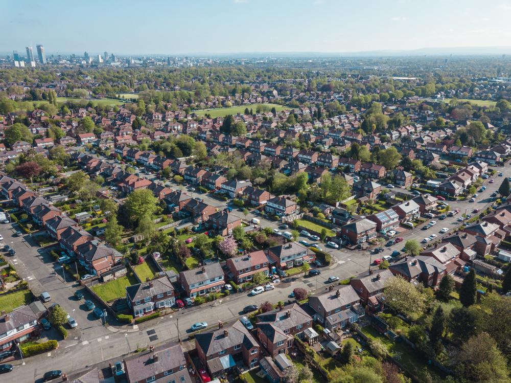Aerial view of private dwellings in Manchester